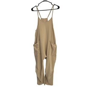 Boho Baggy Harem Jumpsuit‎ Adjustable Straps Small Tan Lagenlook Minimalist